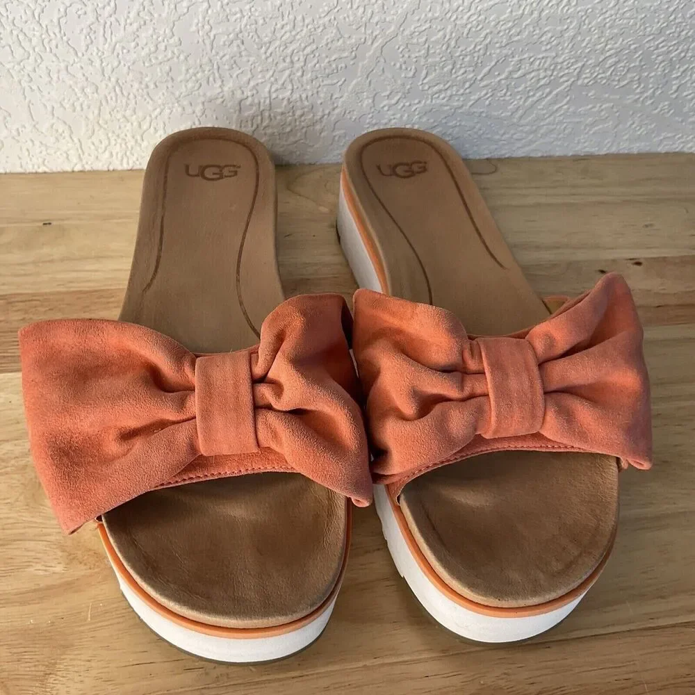 UGG Joan Vibrant Coral Clog Platfrom‎ Slid Sandals Women Size 9.5